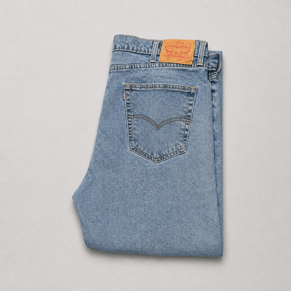 Levis 505 Jeans Mens 40x29 Regular Fit Straight Leg Light Wash Blue Denim